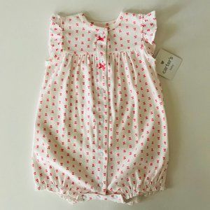 Baby Girl Cherry Print Snap Up Romper Summer